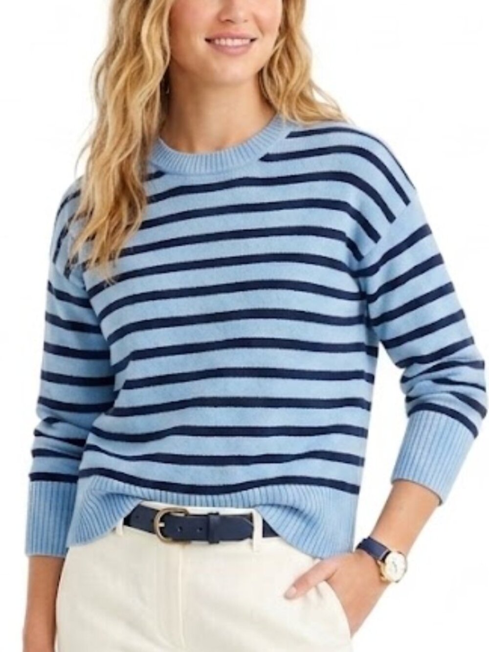 J.Crew Extra-Soft Yarn Striped Crewneck Sweater Blue Navy Size XS - Picture 9 of 9